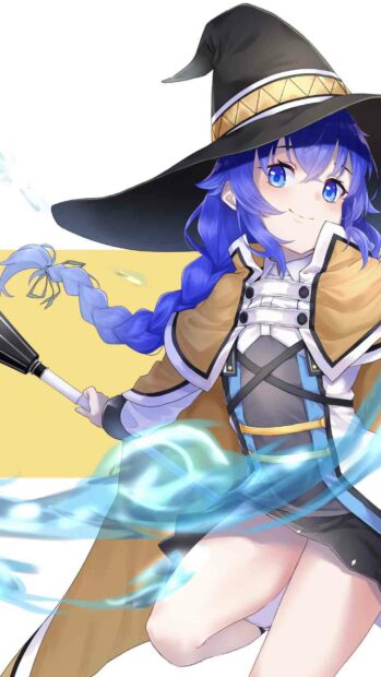 A magical girl casting a spell with a staff in Mushoku Tensei Jobless Reincarnation wallpapers, HD Phone Wallpaper