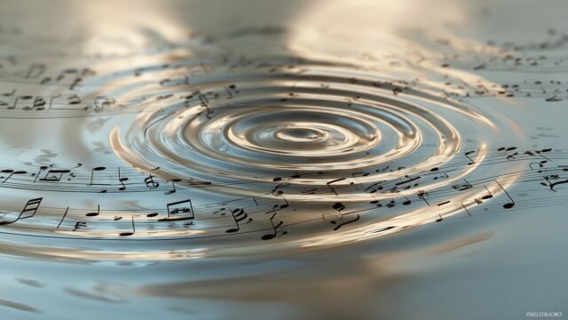 Music Background HD For Mac, Gentle Ripples In Water With Soft Musical Notes Reflected, Creating A Tranquil Background For Mac Users