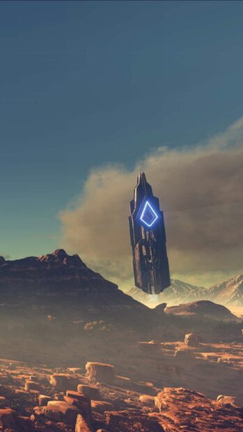 A glowing futuristic tower hovers above a rocky desert terrain under a cloudy sky in Ark Survival Evolved Wallpapers, HD Mobile Wallpaper