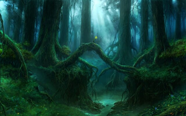 Mystical Fangorn Forest Wallpaper With Enchanting Light Rays