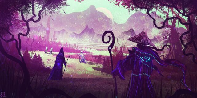 Mystical Wizards Exploring Enchanted Forest Nature Artwork Wallpapers