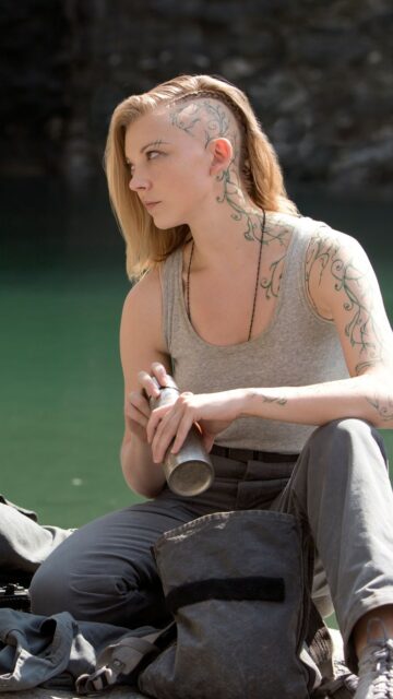 Natalie Dormer With Intricate Tattoos, Natalie Dormer Is Sitting Outdoors Holding A Metal Bottle Wearing A Gray Tank Top And Showcasing Intricate Tattoos On Her Shaved Head And Arm, HD Mobile Wallpaper