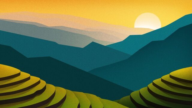 Nature Artwork Wallpapers Stunning Sunset Over Layered Mountains and Terraced Hills