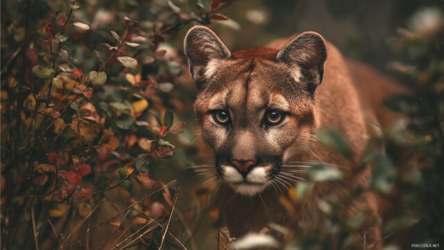 Nature Cougar Wallpaper For IPhone, A Moment Captured Of A Young Cougar Exploring Its Habitat, Filled With Detailed Foliage And Natural Beauty