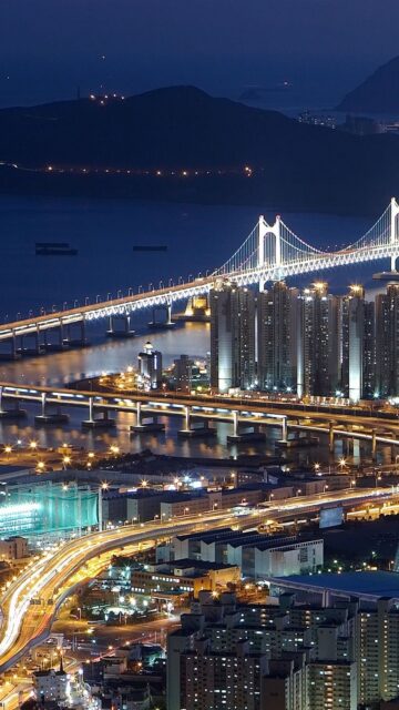 Nighttime Cityscape and Bridge in South Korea Wallpaper