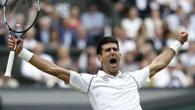 Novak Djokovic Celebrating After A Triumphant Victory Wallpaper