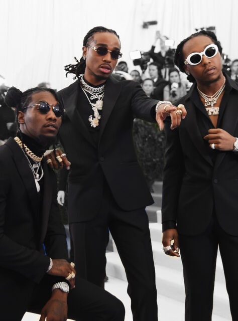 Offset Rapper Stylish Black Suit Group Photo at Red Carpet Event Wallpapers