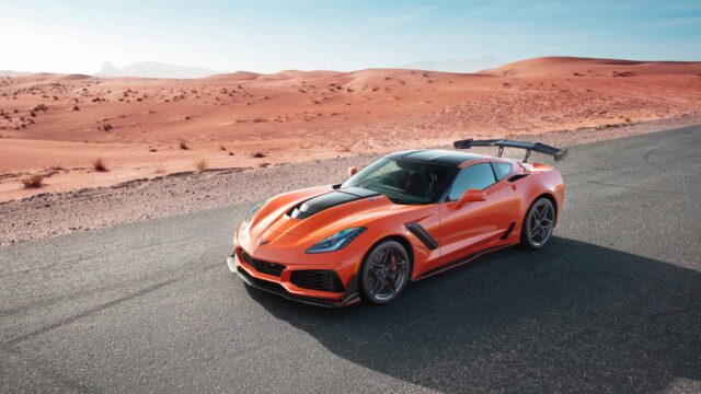 Orange Chevrolet Corvette ZR1 On Desert Road High Resolution Wallpaper
