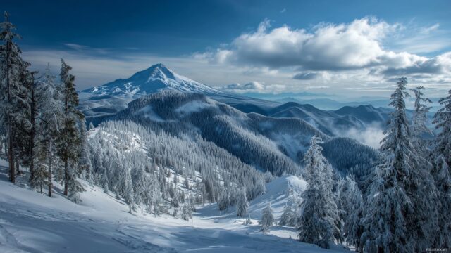 Oregon Wallpaper HD For Desktop, An Expansive View Of The Oregon Cascade Mountains In Winter, Blanketed In Pure White Snow