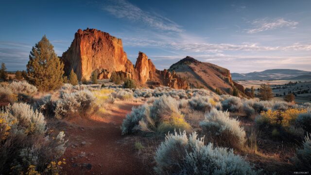 Oregon High Quality Wallpaper, The Enchanting Beauty Of Oregon High Desert In The Early Light, Showcasing Red Rock Formations And Sagebrush