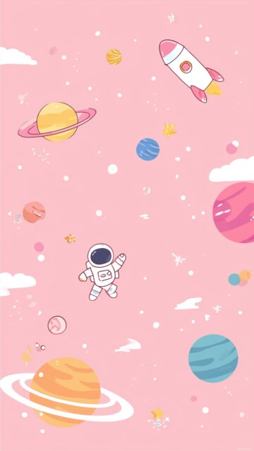 Pastel Cute Background HD For Girls, A Fun Outer Space Scene With Pastel Planets And Cute Astronauts