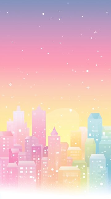 Pastel Cute Background HD For Phone, A Playful City Skyline At Sunset With Pastel Buildings And Sparkles