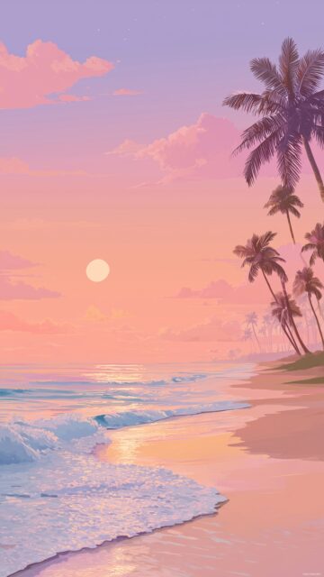 Pastel Cute Background HD For Phone, An Enchanting Beach Scene With Pastel Sunsets And Gentle Waves