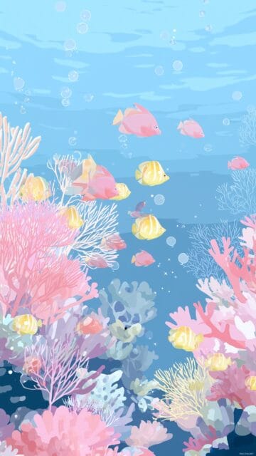Pastel Cute Background HD Mobile, A Serene Underwater World With Pastel Fish And Coral Reefs
