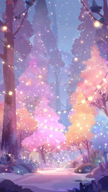 Pastel Cute Background HD Wallpaper, A Magical Forest Filled With Pastel Trees And Twinkling Lights