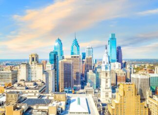 Philadelphia Skyline Wallpaper 2K Desktop, Bright Philadelphia Skyline With Iconic Skyscrapers And Cityscape Views
