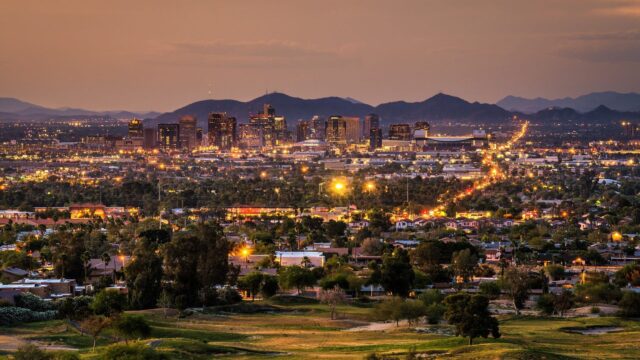 Phoenix Arizona Evening Skyline Wallpaper Warm Glow