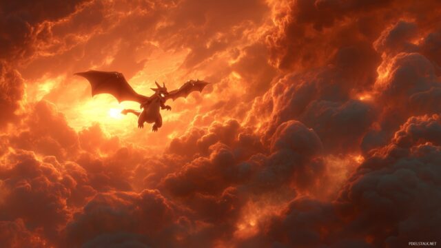 Pokemon Charizard HD Desktop Background, An Epic Battle Scene Featuring Charizard Soaring Through A Fiery Sky