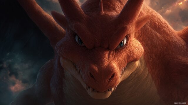 Pokemon Charizard HD Desktop Background, A Close Up Of Charizard With Fierce Expressions In A Fantasy Landscape