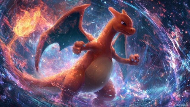 Pokemon Charizard HD Desktop Background For Fans, Charizard In A Dazzling Pose With Anime Style Effects Around It