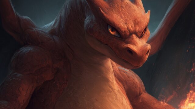 Pokemon Charizard HD Desktop Background For Fans, A Charizard Illustration With A Detailed Dragon Like Texture And Glowing Eyes