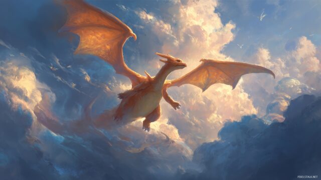 Pokemon Charizard HD Desktop Background Free Download, A Stunning Portrait Of Charizard Against A Backdrop Of Swirling Clouds