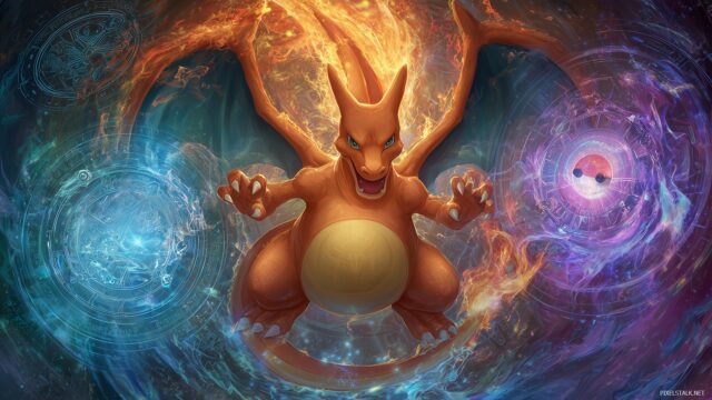 Pokemon Charizard HD Desktop Background Wallpapers, Charizard Surrounded By Legendary Elements That Signify Its Power