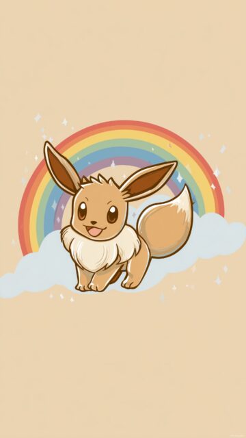 Pokemon Eevee Phone Wallpaper, A Charming Illustration Of Eevee With A Rainbow In The Background, Conveying Happiness And Positivity