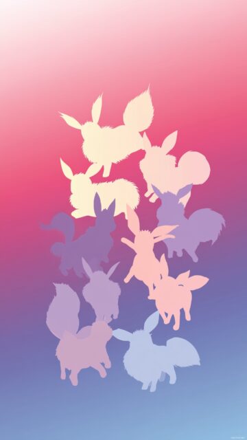 Pokemon Eevee Phone Wallpaper Aesthetic, A Minimalist Design Featuring Eevee Silhouettes On A Gradient Background, Combining Simplicity And Charm