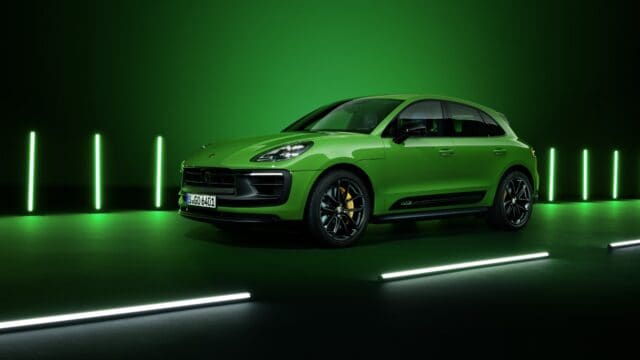 Porsche Macan GTS Green Edition Stunning Wallpaper with Neon Light Background