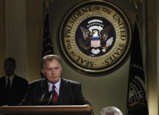 President Addressing Nation with Seal of the United States The West Wing TV Series Wallpaper
