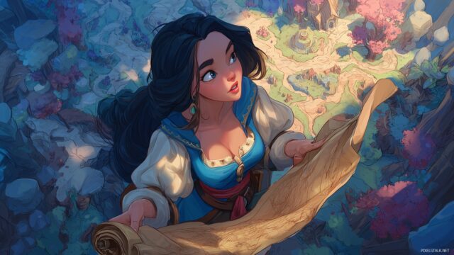 Princess Desktop Wallpaper, An Adventurous Princess With A Map, Setting Out On A Quest Through Enchanted Lands