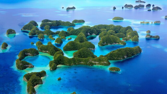 Pristine Aerial View Of Palau's Stunning Island Landscape For Wallpapers