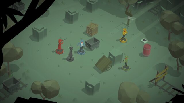 Puzzle Game Wallpaper Featuring Strategic Characters in a Low Poly Forest Environment