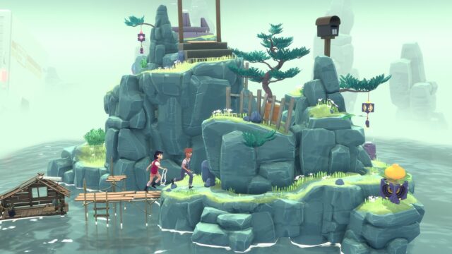 Puzzle Game Wallpaper Scenic Island Adventure with Two Characters Exploring
