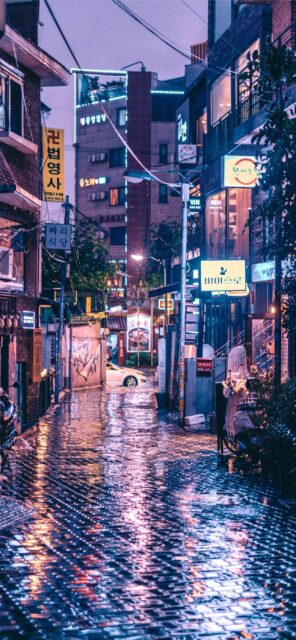 Rainy Night in a Cozy South Korean Alleyway