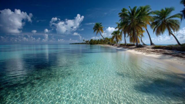 Really Cool Wallpaper HD Free Download, A Tranquil Beach Scene With Crystal Clear Waters And Palm Trees Swaying In The Breeze
