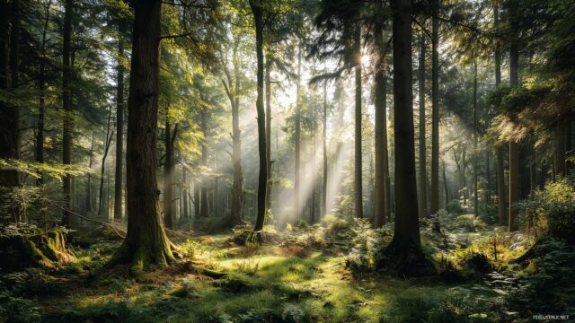 Really Cool Wallpaper For Desktop, A Peaceful Forest With Sunlight Filtering Through The Leaves, Offering A Nature Inspired Backdrop For Productivity