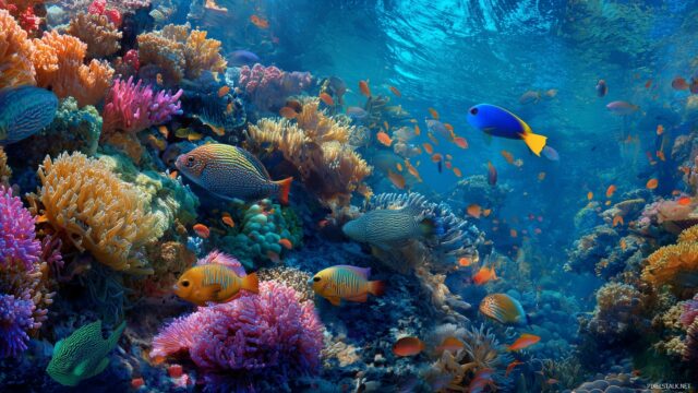 Really Cool High Resolution Desktop Wallpaper, An Enchanting Underwater Scene Filled With Tropical Fish And Vibrant Corals, Perfect For Aquatic Lovers