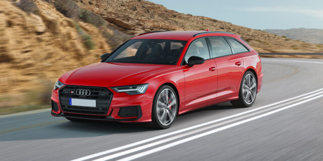 Red Audi S6 Driving On Mountain Road High Quality Wallpaper
