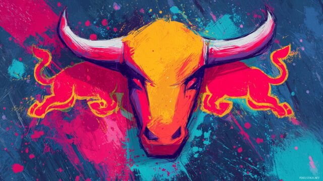 Red Bull Logo Desktop Background Free Download, An Exciting Red Bull Logo Placed On A Vibrant Backdrop, Available For Free Download For Desktop Use