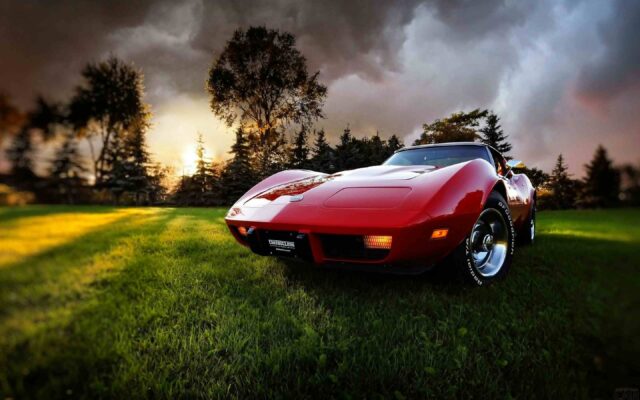 Red Chevrolet Corvette Classic Car On Green Grass Chevrolet Corvette Wallpapers
