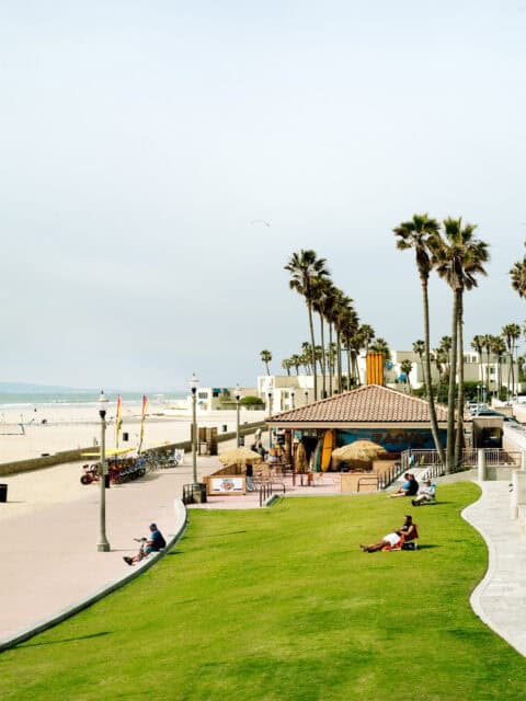Relaxing Scene at Huntington Beach with Palm Trees and Ocean View Wallpapers