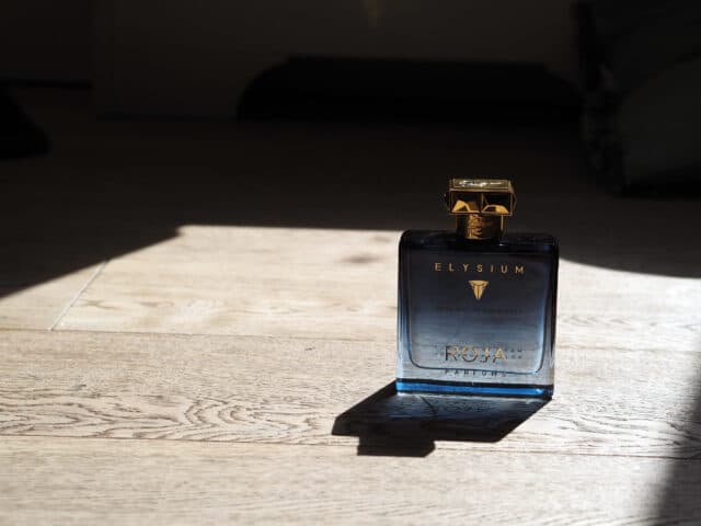 Roja Dove Elysium Perfume Bottle On Wooden Floor