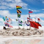 Salar De Uyuni Bolivia Flags Display on Salt Flats under Blue Sky Wallpaper