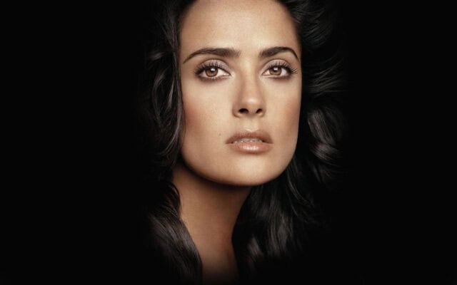 Salma Hayek Close Up Portrait Wallpaper with Dark Background and Natural Beauty