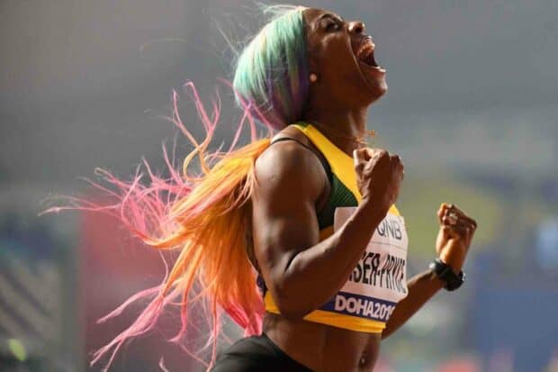 Shelly Ann Fraser Pryce celebrates with intense emotion after a race finish, HD Desktop Wallpaper
