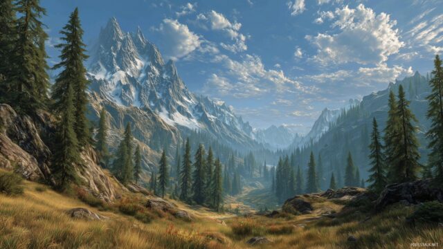 Skyrim Wallpaper Landscape, Sweeping Vistas Of Untouched Wilderness In Skyrim, Diverse Environments Showcasing Beauty