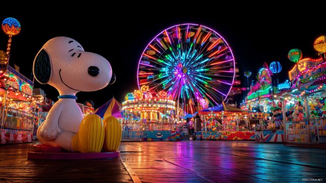 Snoopy Background HD For Desktop, Snoopy And Charlie Brown Enjoying A Fun Day At The Carnival With Colorful Rides And Festive Lights