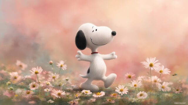 Snoopy HD Background, A Playful Snoopy Dancing In A Field Of Daisies, With A Soft Pastel Background That Captures The Joy Of Spring